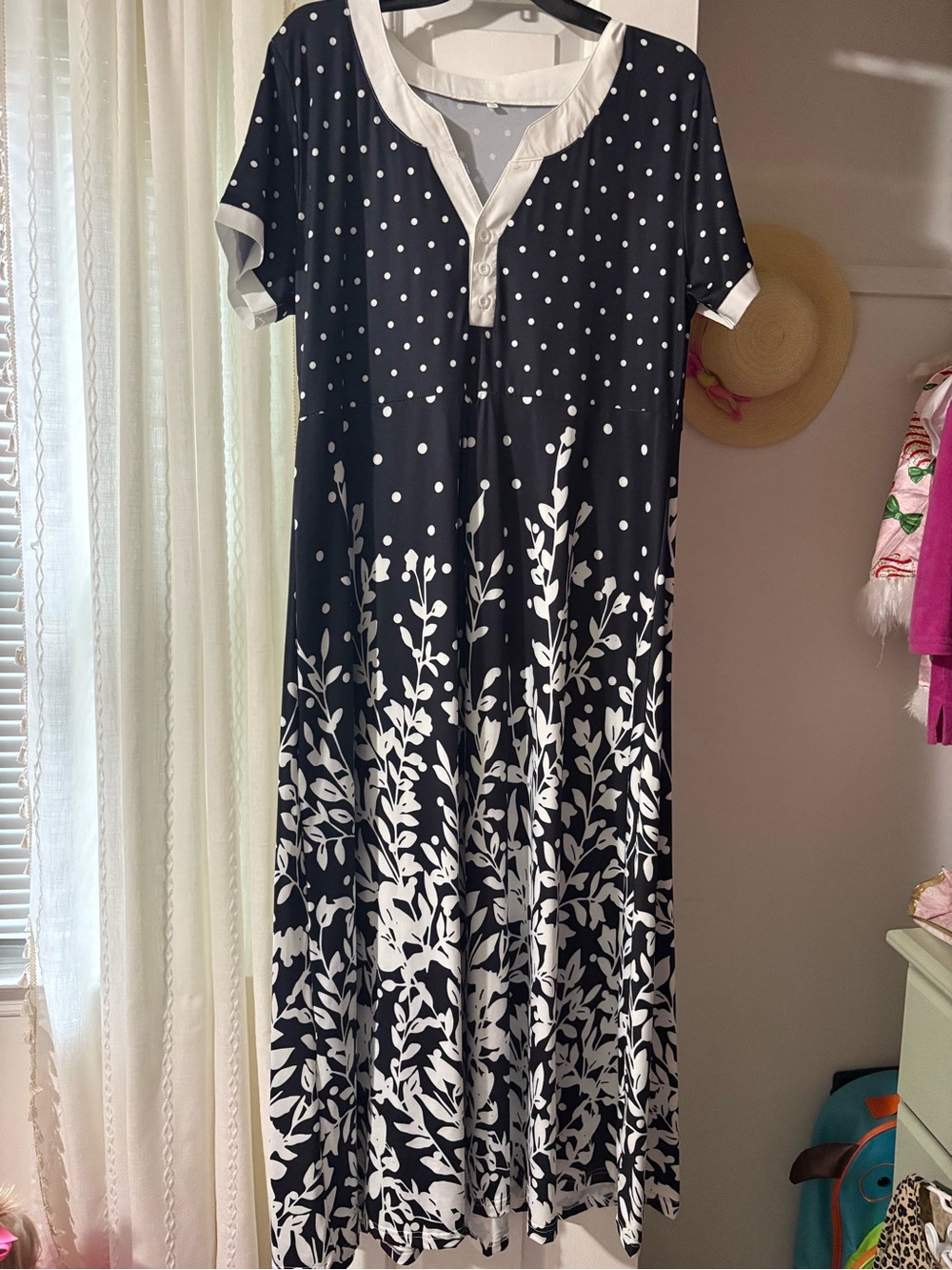 Black & White Polka Dot Floral Maxi Dress